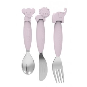 b silicone spoon fork knife set pink