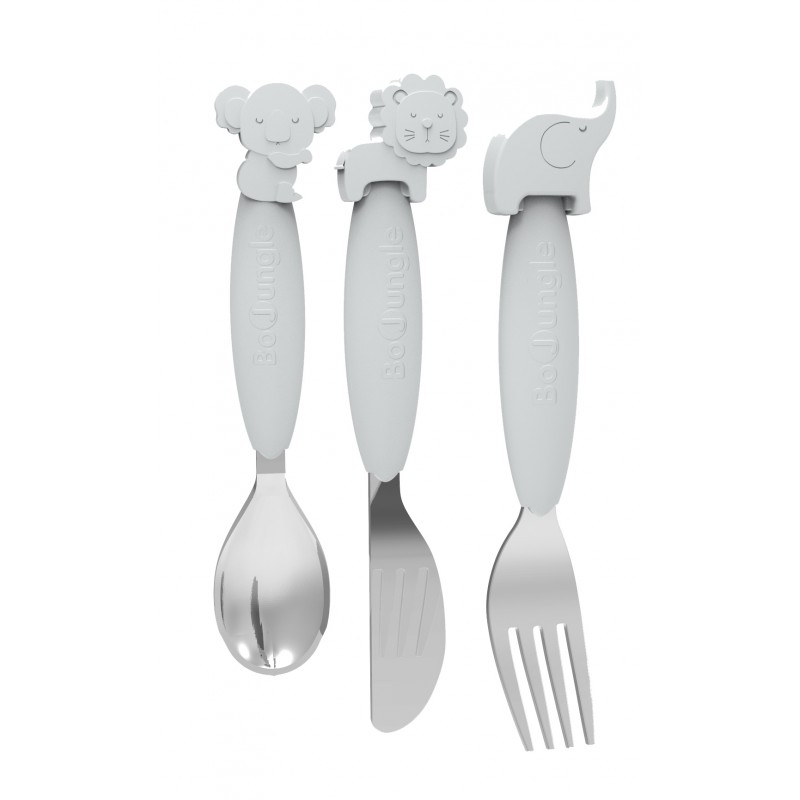 b silicone spoon fork knife set grey